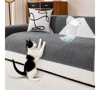DeepDream Rivestimento impermeabile per divano in ciniglia, antigraffio, per cani, gatti, antiscivolo, 2, 3, 4 posti, per divano a forma di L (grigio scuro, 90 x 240 cm)