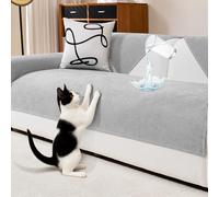 DeepDream Rivestimento impermeabile per divano in ciniglia, antigraffio, per cani, gatti, antiscivolo, 2, 3, 4 posti, per divano a forma di L (grigio, 90 x 90 cm)