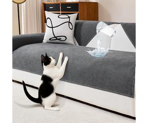 DeepDream Rivestimento impermeabile per divano in ciniglia, antigraffio, per cani, gatti, antiscivolo, 2, 3, 4 posti, per divano a forma di L (grigio scuro, 90 x 240 cm)