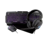 DeepGaming X-Wing 2 Pack Gaming 4 in 1 - Tastiera Membrana QWERTY con Ñ retroilluminato, mouse ottico RGB 7200DPI, cuffie con microfono, tappetino antiscivolo. Set Up Gaming Multipiattaforma
