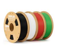 DEEPLEE PLA Basic 1,75 mm, Set 4 Colori, 4kg, +/-0,02 mm, per Stampanti FDM | Set 4 colori: Nero, Bianco, Rosso, Verde Prato. Antiintasamento, stampa 3D precisa.