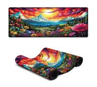 DEEPPAPEU Tappetino per mouse da gioco con fiori colorati e montagne 30x80 cm grande superficie liscia alta precisione movimento rapido antigraffio base antiscivolo