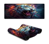 DEEPPAPEU Tappetino per mouse esteso motivo: tigre artistica colorata grande base in gomma antiscivolo impermeabile e antimacchia adatto per PC MacBook laptop 30x80cm