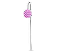 Deeppink e grigio motivo a scacchiera in acciaio inox, segnalibro con vetro di cristallo, per lettori scolastici e forniture per ufficio