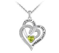 DeepSage Collana con ciondolo a forma di cuore in argento Sterling con zirconia cubica, incisione "I Love You to the Moon and Back", selezione perfetta per anniversari, regali di compleanno, Natale