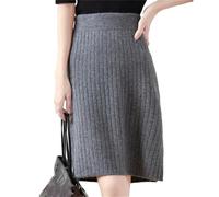 Deepsko Gonna da donna in lana lavorata a maglia allentata dritta casual tinta unita elastica in vita al ginocchio gonne, grigio, XL