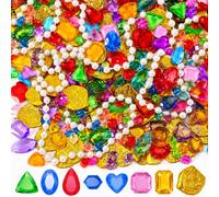 Deepton 59 tesori dei pirati (42 gemme, 15 monete d'oro, 2 catene) per compleanno dei bambini, bomboniere, decorazione pirati, caccia al tesoro