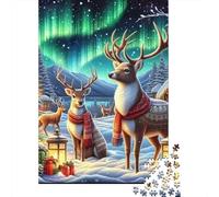 Deer 1000 Pezzi Carta Durevole Aurora Xmas Deer Puzzle Adulti Portatile Allenamento Cerebrale Sera Di Giochi in Famiglia Stimolante E Divertente 70x50cm/1000pcs
