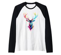 Deer Amante Colorato Pop Art Bella Cervo Maglia con Maniche Raglan