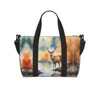 Deer by the River - Borsa da viaggio con tracolla regolabile, adatta per viaggi e sport