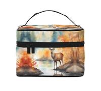 Deer by the River - Borsa per trucchi da donna, grande capacità, portatile, da viaggio, (22,9 x 16,5 x 15,7 cm), grande borsa per il trucco per ragazze