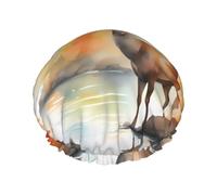 Deer by the River Cuffia da doccia stampata, riutilizzabile, appositamente progettata per i capelli lunghi delle donne, struttura a doppio strato, adatta per il bagno.