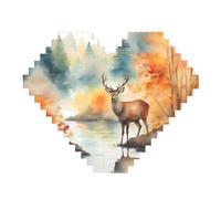 Deer by The River Print Building Brick Block Puzzle - Puzzle a forma di cuore con immagini, puzzle in legno