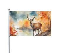 Deer by the river Prints Bandiere decorative per esterni 0,9 x 1,5 m leggere e belle adatte per cortili all'aperto e celebrazioni di festival.