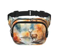 Deer by the River Square Double Layer Waist Bag Belt - Uni Everywhere Fanny Pack Purse for Running, Travel, Hiking, Fitness, Black, One Size, Nero, Taglia unica, Nero , taglia unica