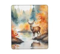 Deer by the River Tappetino per mouse multicolore in gomma ispessita con bordo bloccato, 21,1 x 26,2 cm, per ufficio, gioco, studio e scrivania