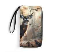 Deer Caccia Cervi nelle Foreste Portafogli da Polso per Uomini Donne Portafoglio Lungo In Pelle Portafoglio Carta di Credito Frizione con Cavo, Stile:, 19.7x10.5cm