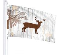 Deer Flag 3x5 FT Vintage Animal Deer On Wooden Stripes Winter Bear Trees Outdoor Flags Large Welcome Yard Banners Home Garden Yard Lawn Decor Brown
