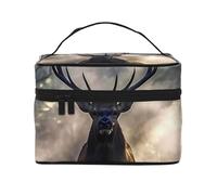Deer Forest Travel Makeup Bag - Organizer portatile per articoli da toeletta con scomparti con cerniera per spazzole, bottiglie e prodotti per la cura della pelle
