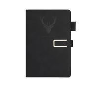 Deer Head - Taccuino imbottito in pelle, formato A5, colore: nero classico