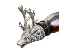 Deer Head - Tappo per bottiglia di vino e tappo per versamento aerato, antigoccia e conservazione della freschezza, con guarnizione in metallo affusolata (argento)