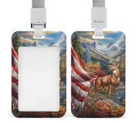Deer Hunting - Porta badge identificativo con bandiera degli Stati Uniti con cordino porta carte di nome, per infermiere, insegnanti, ufficiali