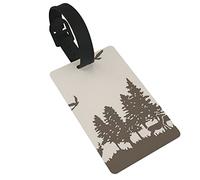 Deer in The Forest Hunting Theme Beige and Coffee Country Moose 2 Pezzi Etichette per Bagagli, Privacy Cover ID Label Loop e Scheda Indirizzo per Borsa da Viaggio Valigia