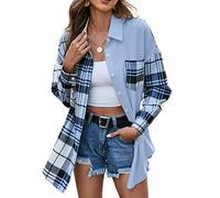 Deer Lady Camicia da donna in flanella scozzese casual button down camicie oversize a maniche lunghe camicetta top, Z-lc-blu, XL