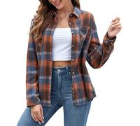 Deer Lady Camicie in flanella scozzese da donna camicie a quadri di bufalo oversize a maniche lunghe casual con bottoni, Arancione e blu., S