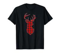 Deer Plaid Red Reindeer Buck Christmas Xmas Maglietta