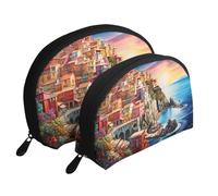 Deer portatile Shell Makeup Bag Set (2 pezzi), borsa da viaggio con cerniera per cosmetici, Cinque Terre Paesaggio, Taglia unica
