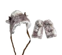 Deer Print Leg Warmers, Women's Deer Print Faux Fur Leg Warmers & Hat Set, Cartoon Animal Print Boot Cuffs And Headwrap for Winter, Cartoon Cosplay Photo Props (Gray)