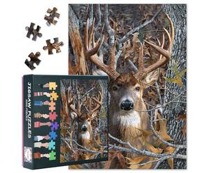Deer Puzzle da 1000 pezzi, per adulti, difficile, sfidante, famiglia di animali della foresta, 70 x 50 cm, puzzle jigsaw albero ramo, arte per donne e uomini (serie Wildlife)