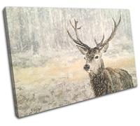 Deer Stag Winter Painting Snow Animals SINGLE TELA parete arte foto stampa