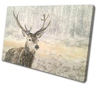 Deer Stag Winter Painting Snow Animals SINGLE TELA parete arte foto stampa