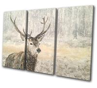 Deer Stag Winter Painting Snow Animals TREBLE TELA parete arte foto stampa