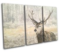 Deer Stag Winter Painting Snow Animals TREBLE TELA parete arte foto stampa