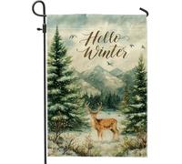 Deer Winter Rustic Pine Trees Mountains Winter Green Bandiere Verticale Resistente Alle Intemperie Flag Durevole Bandiera Da Giardino Per Casa Balcone Esterno 30X45Cm