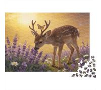 Deer with Butterfly 100% Recycled Cardboard Deer in Lavender Field 1000Pc Jigsaw Puzzle Adults Fun Activity for Rainy Days 52x38cm/1000pcs