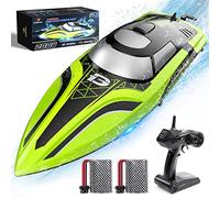 DEERC Barca RC con Luce LED, 30+ Minuti, Barca Telecomandata Auto-Raddrizzante per Piscine e Laghi, 20+ MPH, Barche da Corsa 2,4GHz, 2 Batterie, Giocattoli per Piscina per Bambini, Imbarcazione