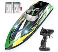 DEERC Barca telecomandata ad alta velocità con luci a LED, barca da corsa RC veloce auto-raddrizzatore, 2 batterie per più di 24 minuti di autonomia, telecomando 2.4GHz, giocattolo per bambini e