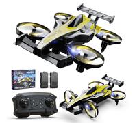 DEERC HT35 Mini Drone RC 2 in 1 per Bambini, Veicolo Acrobatico Terra-Aria | Drift a Terra, Flip a 360°, Mantenimento dell’Altitudine, 3 Velocità, Luci LED, 2 Batterie, Giocattolo RC Regalo per Bambini