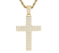 Deerllia Collana da uomo a forma di croce con ciondolo a croce in ossido di zirconio, micro intarsio in argento placcato oro giallo, rame Gesù Cristo per donna, confezione regalo, catena corda in