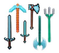 Deermon Jumbo Pixel Diamond Armi giocattoli, confezione da 6 spade gonfiabili da pirata, ascie, picconi, tridenti, per carnevale, Halloween, compleanno, cosplay, giochi in piscina, forniture per feste