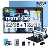 DEERTiME 2025 Newest Tablet Android,Tablets 10.1 Pollici 22GB RAM+128GB ROM(TF 2TB), 8-Core 2.0 GHz/5G WiFi/8000mAh/Corpo Metallico/BT5.0/5MP+8MP/Face ID/FHD/GPS Tablet con Tastiera e Mouse - Blu