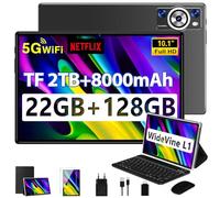 DEERTiME 2025 Newest Tablet Android,Tablets 10.1 Pollici 22GB RAM+128GB ROM(TF 2TB), 8-Core 2.0 GHz/5G WiFi/8000mAh/Corpo Metallico/BT5.0/5MP+8MP/Face ID/FHD/GPS Tablet con Tastiera e Mouse - Nero