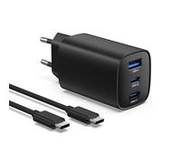 DEESOOCO Caricatore USB C da 65W, PD a 3 porte, USB-C Caricatore Veloce per MacBook Pro/Air, Portatili, iPhone 16/15/14/13/12, iPad Pro, Samsung Galaxy S24/S23/S22 e Google Pixel (65W con Cavo Negro)