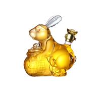 DEFBOW Decanter per Whisky con Coniglio dello Zodiaco Cinese, Bottiglia di Vino soffiata a Mano, Animale, 750 ml, Ornamento per Decanter per liquori in Vetro di Cristallo Trasparente per la Decora