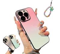 Defendcase Gradient Color Lens Film All Inclusive for iPhone Case, Fully Covered Edge Anti-Fall Gradient Color Mobile Case, for iPhone 16/15/14/13/12Pro Max (Pink+Logo,14)