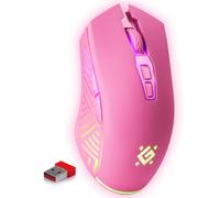 Defender® - Mouse da gioco senza fili Pandora - clic silenziosi - 5 tasti programmabili - Illuminazione RGB (On/Off) - durata della batteria fino a 120 ore - Mouse wireless per PC, Mac, laptop, rosa